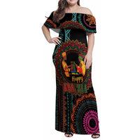 Happy Kwanzaa African Family Matching Off Shoulder Maxi Dress and Hawaiian Shirt Mandala Mix Nguzo Saba LT7 - Wonder Print Shop