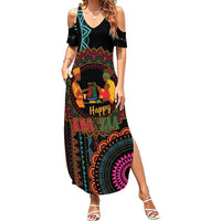Happy Kwanzaa African Family Matching Summer Maxi Dress and Hawaiian Shirt Mandala Mix Nguzo Saba - Wonder Print Shop