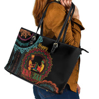 Happy Kwanzaa African Leather Tote Bag Mandala Mix Nguzo Saba - Wonder Print Shop