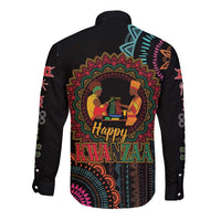 Happy Kwanzaa African Long Sleeve Button Shirt Mandala Mix Nguzo Saba - Wonder Print Shop