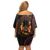 Happy Kwanzaa African Off Shoulder Short Dress Mandala Mix Nguzo Saba - Wonder Print Shop