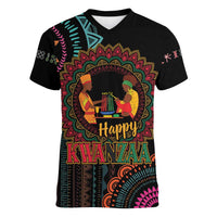 Happy Kwanzaa African Women V-Neck T-Shirt Mandala Mix Nguzo Saba - Wonder Print Shop