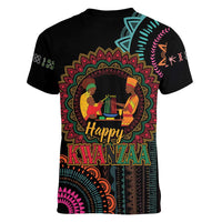Happy Kwanzaa African Women V-Neck T-Shirt Mandala Mix Nguzo Saba - Wonder Print Shop