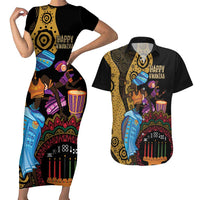 Happy Kwanzaa African Couples Matching Short Sleeve Bodycon Dress and Hawaiian Shirt Tribal Dance LT7 - Wonder Print Shop