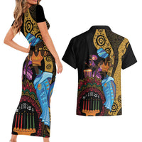 Happy Kwanzaa African Couples Matching Short Sleeve Bodycon Dress and Hawaiian Shirt Tribal Dance LT7 - Wonder Print Shop