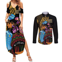 Happy Kwanzaa African Couples Matching Summer Maxi Dress and Long Sleeve Button Shirt Tribal Dance LT7 - Wonder Print Shop