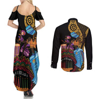 Happy Kwanzaa African Couples Matching Summer Maxi Dress and Long Sleeve Button Shirt Tribal Dance LT7 - Wonder Print Shop