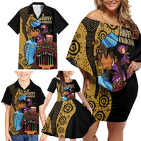 Happy Kwanzaa African Family Matching Off Shoulder Short Dress and Hawaiian Shirt Tribal Dance LT7 - Wonder Print Shop