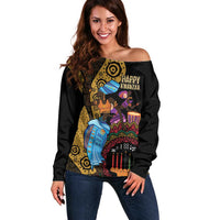 Happy Kwanzaa African Off Shoulder Sweater Tribal Dance - Wonder Print Shop