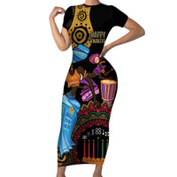 Happy Kwanzaa African Short Sleeve Bodycon Dress Tribal Dance - Wonder Print Shop