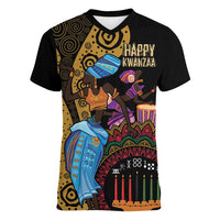 Happy Kwanzaa African Women V-Neck T-Shirt Tribal Dance - Wonder Print Shop