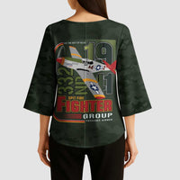Tuskegee Airmen 332nd Spit Fire Kimono Sleeve Blouse Camo Moss Green - Wonder Print Shop