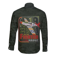 Tuskegee Airmen 332nd Spit Fire Long Sleeve Button Shirt Camo Moss Green - Wonder Print Shop