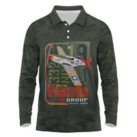 Tuskegee Airmen 332nd Spit Fire Long Sleeve Polo Shirt Camo Moss Green - Wonder Print Shop