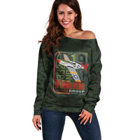 Tuskegee Airmen 332nd Spit Fire Off Shoulder Sweater Camo Moss Green - Wonder Print Shop