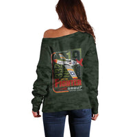 Tuskegee Airmen 332nd Spit Fire Off Shoulder Sweater Camo Moss Green - Wonder Print Shop