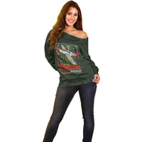 Tuskegee Airmen 332nd Spit Fire Off Shoulder Sweater Camo Moss Green - Wonder Print Shop