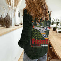 Tuskegee Airmen 332nd Spit Fire Women Casual Shirt Camo Moss Green - Wonder Print Shop
