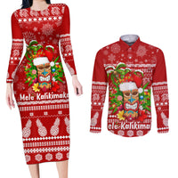 Hawaii Tiki Christmas Couples Matching Long Sleeve Bodycon Dress and Long Sleeve Button Shirt Mele Kalikimaka LT7 - Wonder Print Shop