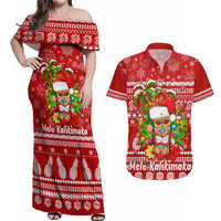 Hawaii Tiki Christmas Couples Matching Off Shoulder Maxi Dress and Hawaiian Shirt Mele Kalikimaka LT7 - Wonder Print Shop