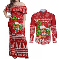 Hawaii Tiki Christmas Couples Matching Off Shoulder Maxi Dress and Long Sleeve Button Shirt Mele Kalikimaka LT7 - Wonder Print Shop