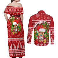 Hawaii Tiki Christmas Couples Matching Off Shoulder Maxi Dress and Long Sleeve Button Shirt Mele Kalikimaka LT7 - Wonder Print Shop