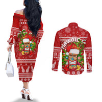 hawaii-tiki-christmas-couples-matching-off-the-shoulder-long-sleeve-dress-and-long-sleeve-button-shirt-mele-kalikimaka