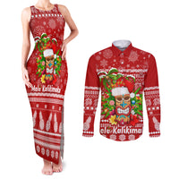 Hawaii Tiki Christmas Couples Matching Tank Maxi Dress and Long Sleeve Button Shirt Mele Kalikimaka LT7 - Wonder Print Shop