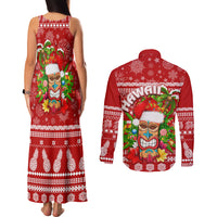 Hawaii Tiki Christmas Couples Matching Tank Maxi Dress and Long Sleeve Button Shirt Mele Kalikimaka LT7 - Wonder Print Shop