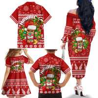 Hawaii Tiki Christmas Family Matching Off Shoulder Long Sleeve Dress and Hawaiian Shirt Mele Kalikimaka - Wonder Print Shop