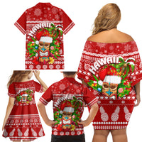 Hawaii Tiki Christmas Family Matching Off Shoulder Short Dress and Hawaiian Shirt Mele Kalikimaka LT7 - Wonder Print Shop
