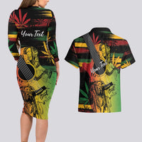 Personalised Reggae Soul Couples Matching Long Sleeve Bodycon Dress and Hawaiian Shirt Sketch Style LT7 - Wonder Print Shop