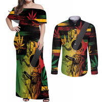 Personalised Reggae Soul Couples Matching Off Shoulder Maxi Dress and Long Sleeve Button Shirt Sketch Style LT7 - Wonder Print Shop