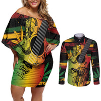 Personalised Reggae Soul Couples Matching Off Shoulder Short Dress and Long Sleeve Button Shirt Sketch Style LT7 - Wonder Print Shop