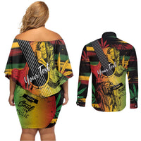 Personalised Reggae Soul Couples Matching Off Shoulder Short Dress and Long Sleeve Button Shirt Sketch Style LT7 - Wonder Print Shop