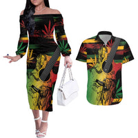 Personalised Reggae Soul Couples Matching Off The Shoulder Long Sleeve Dress and Hawaiian Shirt Sketch Style LT7 - Wonder Print Shop