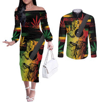 Personalised Reggae Soul Couples Matching Off The Shoulder Long Sleeve Dress and Long Sleeve Button Shirt Sketch Style