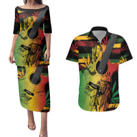 Personalised Reggae Soul Couples Matching Puletasi and Hawaiian Shirt Sketch Style LT7 - Wonder Print Shop