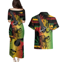 Personalised Reggae Soul Couples Matching Puletasi and Hawaiian Shirt Sketch Style LT7 - Wonder Print Shop