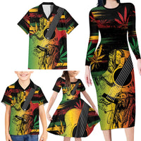 Personalised Reggae Soul Family Matching Long Sleeve Bodycon Dress and Hawaiian Shirt Sketch Style LT7 - Wonder Print Shop