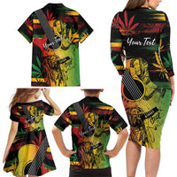 Personalised Reggae Soul Family Matching Long Sleeve Bodycon Dress and Hawaiian Shirt Sketch Style LT7 - Wonder Print Shop