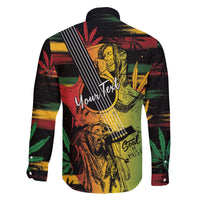 Personalised Reggae Soul Family Matching Off The Shoulder Long Sleeve Dress and Hawaiian Shirt Sketch Style - Wonder Print Shop