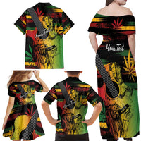 Personalised Reggae Soul Family Matching Off Shoulder Maxi Dress and Hawaiian Shirt Sketch Style LT7 - Wonder Print Shop