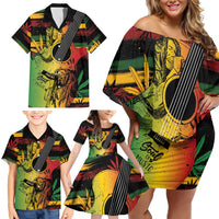 Personalised Reggae Soul Family Matching Off Shoulder Short Dress and Hawaiian Shirt Sketch Style LT7 - Wonder Print Shop