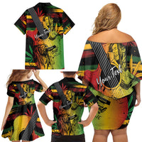 Personalised Reggae Soul Family Matching Off Shoulder Short Dress and Hawaiian Shirt Sketch Style LT7 - Wonder Print Shop