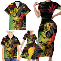 Personalised Reggae Soul Family Matching Short Sleeve Bodycon Dress and Hawaiian Shirt Sketch Style - Wonder Print Shop