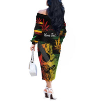 Personalised Reggae Soul Off The Shoulder Long Sleeve Dress Sketch Style - Wonder Print Shop