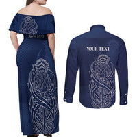 Scotland Rugby Personalized Couples Matching Off Shoulder Maxi Dress and Long Sleeve Button Shirt Thistle Royal Style