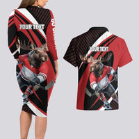 Canada Hockey Personalized Couples Matching Long Sleeve Bodycon Dress and Hawaiian Shirt Go Canada Go