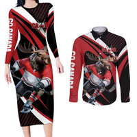 Canada Hockey Personalized Couples Matching Long Sleeve Bodycon Dress and Long Sleeve Button Shirt Go Canada Go